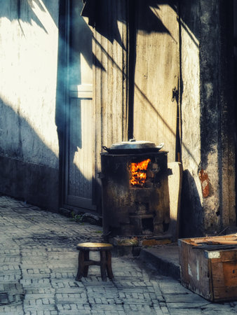 A traditional kitchen, Shanghai Zhujiajiao Ancient water Town. Chinaのeditorial素材