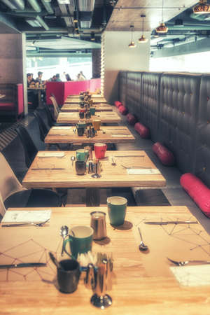 Modern style breakfast table setting.