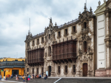 The Archbishop's Palace of Lima on Plaza Mayor, Lima, Peruのeditorial素材
