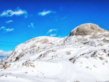 View of cable railway. Krippenstein mount, Dachstein, Obertraun, Austria.の写真素材