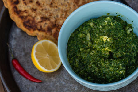 Palak paneer or Spinach and Cottage cheese curry, Traditional Indian food.