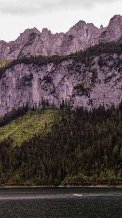 Mountains bordering the Gosausee lake in the Salzkammergut region, Austria.