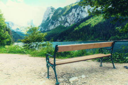 Beautiful view of idyllic green summer scenery with Dachstein mountain summit by Gosausee mountain lake in summerSalzkammergut region Upper Austriaの写真素材