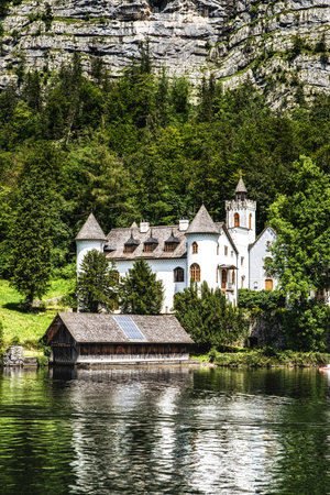 Schloss Grub Castle in Obertraun on the Shore of Hallstatter See or Lake Hallstatt, Austriaのeditorial素材