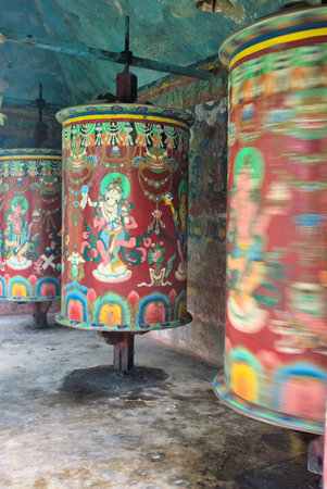 Prayer Wheels From A Tibetan Monastery In Gangtok, Sikkim, Indiaの写真素材