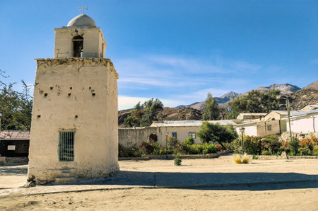 Bell tower in the village of Belen in the Andean foothills Chile.の写真素材