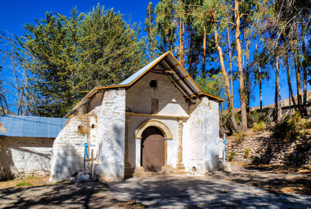 Detail of entrance facade of San Santiago church, BelÃ©n, Region XV, Chileの写真素材