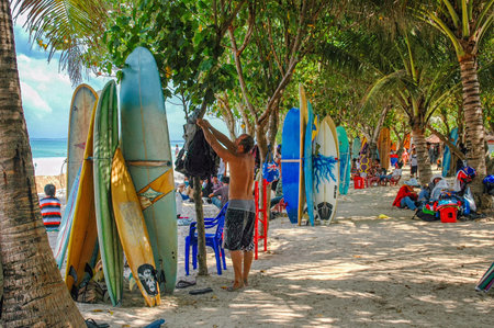 Bali, Indonesia - October 1, 2008:  Tourist hotspot Kuta Beach in Baliのeditorial素材