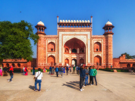 Agra, Uttar Pradesh, India, November 24, 2021: The main entrance gate of Taj Mahal of Agra, (Darwaza-i-rauza), selective focusingのeditorial素材