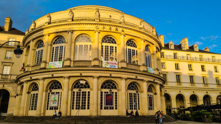 Rennes, France - July 12, 2021: Beautiful view of the square in front of the Opera Theater of...