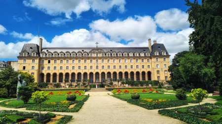 Saint George Palace (Palais Saint-Georges) in French garden is an historic building in the city of Rennes. Formerly an abbey residence, it was built in 1670, architect Pierre Corbineau. France.のeditorial素材