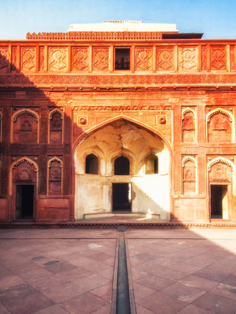 building fragment with door in red fort Agra Indiaの写真素材