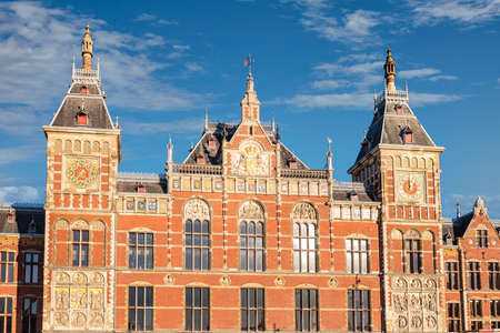 Detail of Amsterdam Central Station, the central station of the Dutch capital Amsterdam, The Netherlandsの写真素材