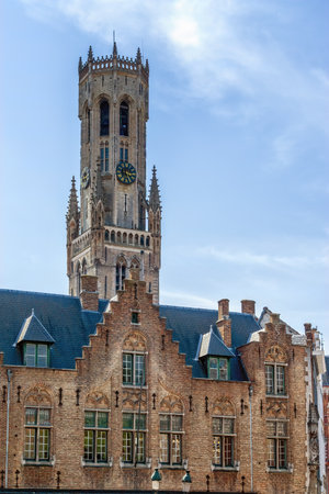Scenic view of the belfry tower, known as Belfort in the historic town of Bruges in Flanders, Belgium.のeditorial素材