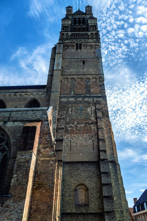 The tower of St. Salvator's Cathedral, the main church of Bruges, Belgium.のeditorial素材