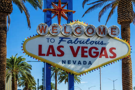 The vintage iconic Welcome to Fabulous Las Vegas signの写真素材