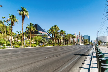 Las Vegas, Nevada, USA - August 01, 2022: view of the strip with many lanes and cars during daytimeのeditorial素材