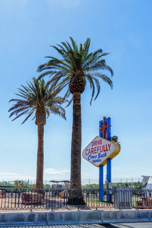 Las Vegas, Nevada, USA at the back of the Welcome to Las Vegas Sign reminding you to drive carefully and come back soon.のeditorial素材