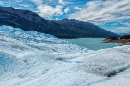 Ice forms on the surface of Perito Moreno Glacier, Patagonia, Argentina.の写真素材
