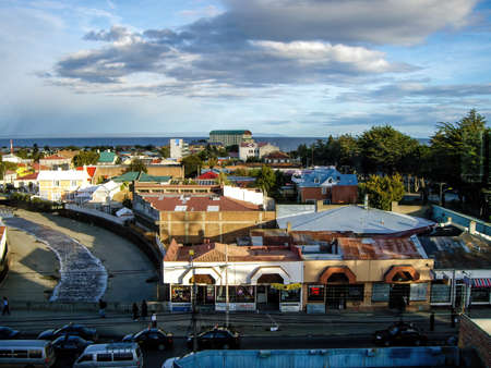 View of the houses in Puerto Natales. It is the gateway to one of the most popular tourist attraction in Chile, the Torres del Paine National Park.の写真素材