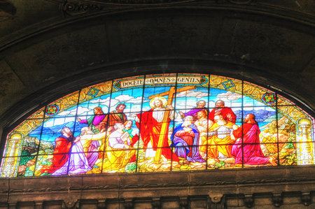 Chile, Santiago, Cathedral, interior, stained glass window,のeditorial素材