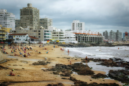 Buenos Aires, Argentina - 20 February 2008: People on beach in Buenos Aires Province, Argentinaのeditorial素材