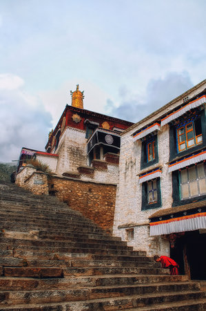 Sera Monastery, Wangbur Mountain, Lhasa Prefecture, Tibet, Chinaの写真素材
