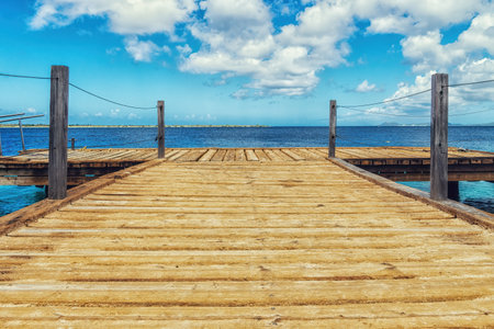 Wooden pier in Kralendijk, Bonaire, Caribbean Netherlands..の写真素材