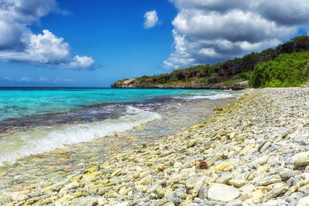 beautiful beach on the caribbean island of bonaire, good snorkel and dive site on the island. enjoy the relaxation in the sand by the seaの写真素材
