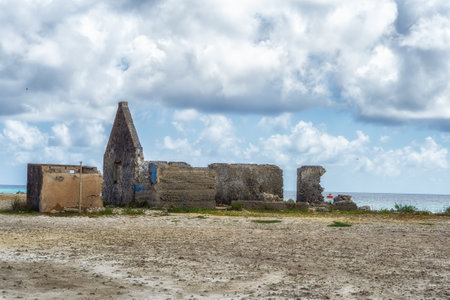 Old historic house as ruin at coast of Bonaire, Netherlands Antillesの写真素材