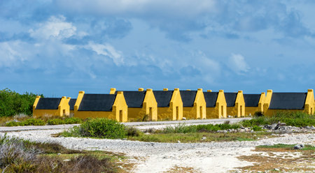 Middle Century Slave houses of the Dutch Colonists at Bonaire one of the Dutch Antilles Islandsの写真素材
