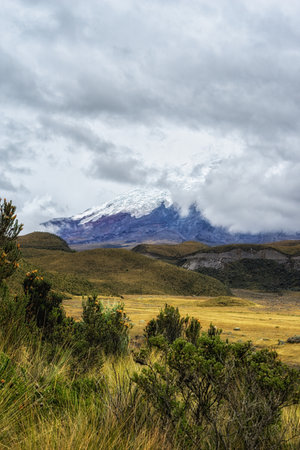 Cotopaxi Volcano hiding in clouds, Cotopaxi National Park, Cotopaxi Province, Ecuadorの写真素材