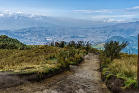 Walkway at the top of the Teleferico touristic attraction that leads to the high peaks of the Pichincha volcano. Quito, Ecuaorの写真素材