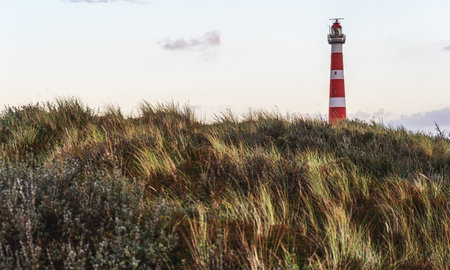 The beautiful lighthouse of Ameland (the Bornrif). Lighthouse Bornrif is an imposing sight on the island of Ameland, The Netherlandsの写真素材