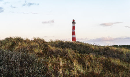 The beautiful lighthouse of Ameland (the Bornrif). Lighthouse Bornrif is an imposing sight on the island of Ameland, The Netherlandsの写真素材