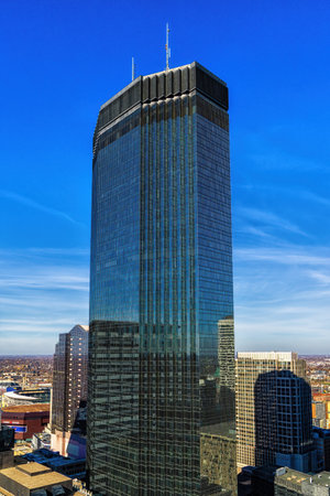 Minneapolis, Minnesota - October 31, 2022: IDS Towers in downtown Minneapolis with clear blue skyの写真素材