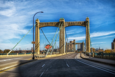 Minneapolis, Minnesota - October 31, 2022: The Father Louis Hennepin Bridge in downtown Minneapolis Minnesotaのeditorial素材