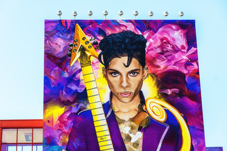 Minneapolis, Minnesota - October 31, 2022: Prince Murals along 1st Avenue North in downtown Minneapolis, Minnesota.のeditorial素材