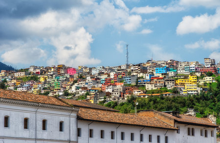 Colorful slums in the old town, Quito Ecuadorの写真素材