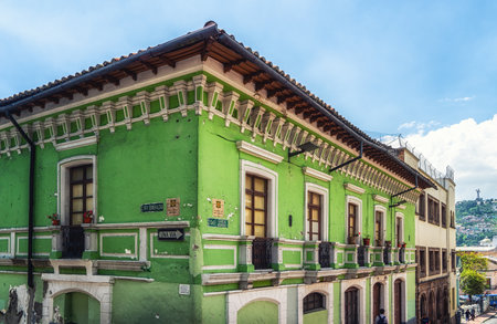 Traditional colonial style architecture Quito, Ecuador.の写真素材
