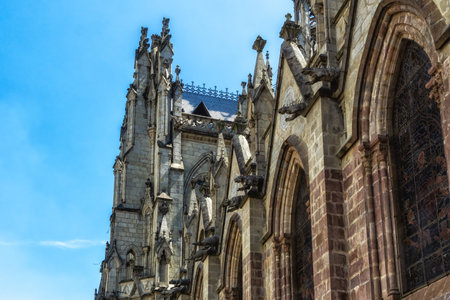 Basilica of the National Vow in Quito, Ecuador is the largest neo-gothic church of the Americasの写真素材