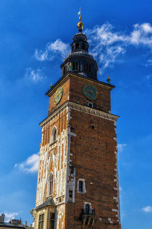 Town Hall Tower on Main market square in Krakow, Polandの写真素材
