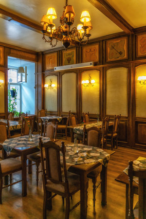The interior of an old traditional Polish bar & restaurant on Floianska in Krakow Old Town in Polandの写真素材