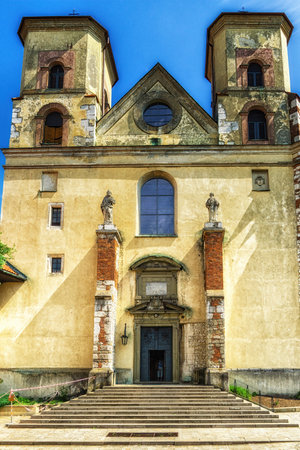 Benedictine Abbey in Tyniec is stunning monastery above the river. Historical church on rock with medieval look and mood.の写真素材