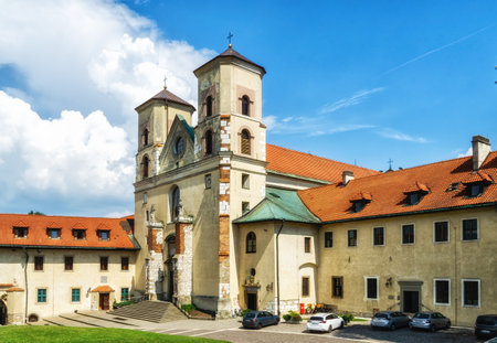 Benedictine Abbey in Tyniec is stunning monastery above the river. Historical church on rock with medieval look and mood.の写真素材
