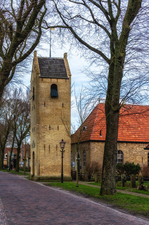 Old church tower of Ballum which is a village located on the Frisian Island Ameland, Friesland, The Netherlandsの写真素材