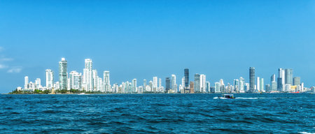 Skyline in Cartagena, Cartagena de Indias, Colombia shot in the early morning from the harbor.の写真素材