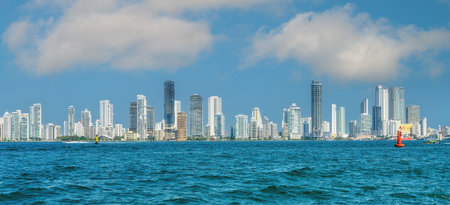 Skyline in Cartagena, Cartagena de Indias, Colombia shot in the early morning from the harbor.の写真素材