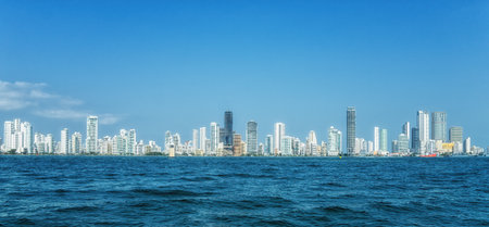 Skyline in Cartagena, Cartagena de Indias, Colombia shot in the early morning from the harbor.の写真素材