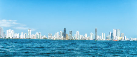 Skyline in Cartagena, Cartagena de Indias, Colombia shot in the early morning from the harbor.の写真素材